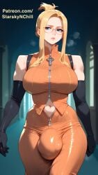 1futa ai_generated belly_window breasts bulge_through_clothing final_fantasy final_fantasy_viii flaccid_cock flaccid_penis futa_only futa_penis futanari glasses golden_blonde instructor medium_breasts penis quistis_trepe solo_futa starskyai starskynchill teacher