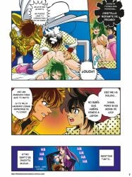 2boys 2girls all_fours areolae athena_(saint_seiya) breasts bronze_saints brown_hair closed_eyes comic comic_page cowgirl_position cum cum_in_pussy cum_inside deity dialogue doggy_style female female_penetrated from_behind from_behind_position fujimoto_hideaki goddess gold_saints grabbing_breasts green_hair groping groping_breasts leo_aiolia male male/female male_penetrating male_penetrating_female nipples open_mouth ophiuchus_shaina pegasus_seiya penetration penis penis_in_pussy penis_inside pubic_hair saint_seiya saori_kido sex shounen_jump silver_saints spanish_dialogue spanish_text straight text vaginal_penetration vaginal_sex