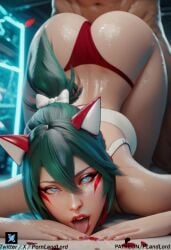 ai_generated big_ass big_breasts bra cameltoe cat_ears fox_ears kiriko_(overwatch) kitsune male overwatch overwatch_2 pornlandlord shorts thick thick_thighs wet