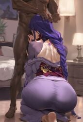 ai_generated blowjob dark-skinned_male genshin_impact mikayori purple_hair raiden_shogun