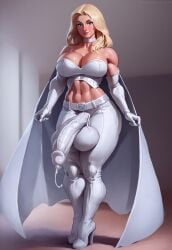 1futa ai_generated balls big_breasts big_penis blonde_hair blue_eyes breasts choker civitai clothed_futanari emma_frost erection erection_under_clothes futa_only futanari futazealot huge_balls huge_cock light-skinned_female light_skin marvel penis solo x-men