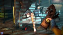 1boy 1girls 2017 3d 3d_(artwork) ass bioshock bioshock_infinite blue_eyes booker_dewitt burial_at_sea clothing elizabeth_comstock feet female horse khornflakesfm lipstick looking_at_viewer looking_back naughty_face presenting_feet pussy rapture_(bioshock) red_lipstick red_toenails sex sheer_legwear shoes_removed skirt soles solo_focus tagme vigor