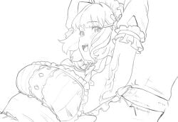 armpit_sex arms_above_head black_and_white clothed_female_nude_male cum cum_on_arm cum_on_armpit eyebrows_visible_through_hair hair_ornament maid maid_headdress maid_outfit mint_fantome no_color pointy_ears sketch smile thernz virtual_youtuber vtuber