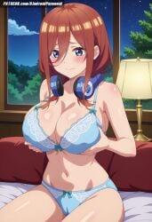 ai_generated aindroidparanoid ass big_ass big_breasts big_butt blue_eyes blush breast_grab breasts brown_hair busty cameltoe cleavage fat_ass female female_only go-toubun_no_hanayome grabbing_own_breast headphones hips huge_ass huge_breasts indoors large_ass large_breasts large_butt lingerie living_room long_hair massive_breasts nakano_miku narrow_waist sitting slim_waist squeezing squeezing_breast stable_diffusion