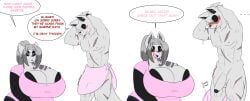 big_breasts big_penis breasts cleavage dewwydarts dewwydartz embarrassed erick_(dewwydartz) female furry huge_cock mary_(dewwydartz) original original_character penis penis_awe scars scars_all_over tagme text thick_thighs towel uncensored wide_hips