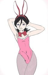 1boy armpit armpits bleach bowtie bulge bunny_boy bunny_costume bunny_ears bunnysuit bunnysuit_bulge femboy fishnet_pantyhose fishnets genderswap_(ftm) girly kuchiki_rukia looking_at_viewer lowres male male_only pantyhose penis penis_under_clothes purple_eyes rule_63 short_hair solo trap unknown_artist