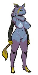 alien anthro big_breasts blue_eyes blue_fur breasts breeding_season female fur nipples purple_fur pussy s-purple solo transparent_background