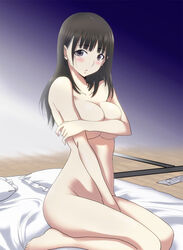 1girls 2d barefoot between_legs black_hair blush breasts character_request completely_nude completely_nude_female condom covering dark_hair female female_only futon hair hand_between_legs human human_female human_only long_hair love_plus love_plus_plus marugoshi_teppei md5_mismatch mole nude nude_cover nude_female pillow solo tsuge_(pixiv)