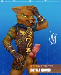 1boy 2019 2019s absurd_res angry animal_genitalia animal_penis anthro canid canine canine_penis clothed clothing digital_media_(artwork) fingerless_gloves furry gloves handwear hi_res looking_at_viewer male male_only mammal penis sheath smile solo video_games