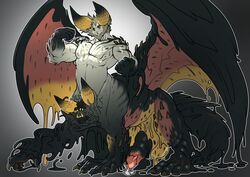 anthro conjoined crotch_head dragon goo_creature male_only merging monster_hunter_world nergigante taur trencalos wings wyvern