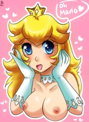 blue_eyes blush breasts color crown elbow_gloves female female_only front_view gloves mario_(series) nintendo nipples nude pineapplelicious princess_peach solo tagme