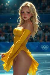 1girls ai_generated audience black_thong blonde-haired_female blonde_female blonde_hair blonde_hair_female blue_eyes blush blushed_face blushing_at_viewer blushing_female bottomless bottomless_female cleavage dress dress_up female female_focus female_only figure_skater figure_skating getting_watched having_fun horny_female necklace olympic_games olympic_rings olympics perfect_body perfect_boobs perfect_legs perfect_tits performance performer performing seductive seductive_body seductive_expression seductive_eyes seductive_female seductive_gaze seductive_look seductive_mouth seductive_pose seductive_smile shy shy_expression shy_female shy_girl shy_smile skating watched winter yellow_dress