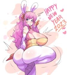 1girls ass breasts bunny_ears bunny_girl bunnysuit dat_ass elf elf_ears elf_female female huge_ass huge_breasts light-skinned_female light_skin long_ears long_hair new_year new_year_2023 original original_character pink_hair pinkkoffin pointy_ears thick_ass year_of_the_rabbit