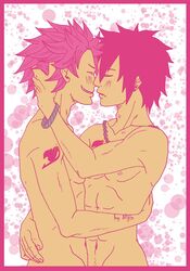 2boys closed_eyes embrace embracing_each_other fairy_tail gay gray_fullbuster grin hand_on_back hand_on_butt hand_on_head homosexual hug hugging male multiple_males natsu_dragneel nijin romantic smile yaoi