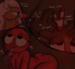 2girls 4boys absurd_res anal anal_sex animate_inanimate anthro_male antlers ass bobette_(dandy's_world) bodily_fluids boxten_(dandy's_world) breasts brown_body brown_fur cookie cum cum_on_penis cum_on_tongue dandy's_world dark_lighting deer dialogue digital_media_(artwork) english english_dialogue f/m female/male female_on_male food_creature furry furry_male gay genital_fluids ginger_(dandy's_world) glory_hole glowing_nose hi_res highres licking_penis lidded_eyes looking_pleasured m/f m/m male/female male/male male_anthro male_furry male_on_female male_on_male male_penetrated male_penetrating_anthro male_penetrating_male missing_eye no-human no_human no_humans non-human non-human_only object object_head one_eye open_mouth oral ornament penetration png poking_penis red_body red_nose reindeer roblox roblox_game rudie_(dandy's_world) saliva saliva_on_penis saliva_string saliva_trail semen sex smile smiling sprout_(dandy's_world) straight striped_antlers tishtish tongue tongue_out webp-to-png_conversion white_hair white_hair_female