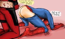 2boys artist_request ass ccel deadpool dialogue english_text erection gay happy_sex icel male male_only marvel penis peter_parker scar scars sketchy smooth_skin spider-man spider-man_(series) tagme testicles text uncensored wade_wilson yaoi