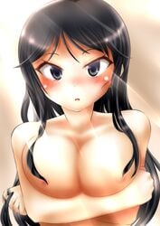 1girls a_channel big_breasts black_hair blush bust female long_hair nishi_yuuko pointy_chin solo