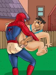 2boys age_difference anal_penetration anal_sex black_hair collar crossover cum_in_ass erect_while_penetrated erection facial_hair fred_flintstone gay gay_anal gay_sex hanna-barbera justcartoondicks.com legs_apart legs_held_open male male/male male_only marvel mostly_nude_male multiple_males necktie orgasm_from_anal outdoor_sex pants_down penis_in_ass penis_size_difference peter_parker pleasure_face pubic_hair public_sex retracted_foreskin size_difference spider-man spider-man_(series) spread_legs stand_and_carry_position straight_hair superhero superhero_costume suspended_congress the_flintstones thrusting_into_ass time_paradox weird_crossover yaoi younger_dom_older_sub younger_penetrating_older