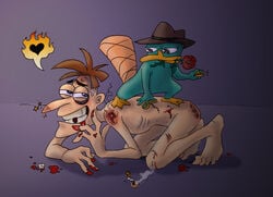 dr_heinz_doofenshmirtz fur human injury local-shop male male_only mammal monotreme multiple_males perry_the_platypus phineas_and_ferb platypus sageofspice