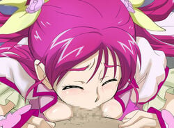 censored clothing cure_dream deepthroat donguri-dou fellatio female hair_ornament magical_girl nozomi_yumehara oral precure pretty_cure purple_hair small_breasts tear yes!_precure_5 yumehara_nozomi