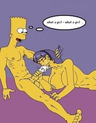 bart_simpson breasts color cum fellatio female human insertion male nipples nude oral penis sherri_mackleberry side_view sitting straight terri_mackleberry the_simpsons