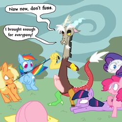 applejack_(mlp) chimera discord_(mlp) draconequus earth_pony equine female fluttershy_(mlp) friendship_is_magic fur horse male mane_six_(mlp) my_little_pony pinkie_pie_(mlp) pony rainbow_dash_(mlp) rarity_(mlp) straight straight_hair the_weaver twilight_sparkle_(mlp)