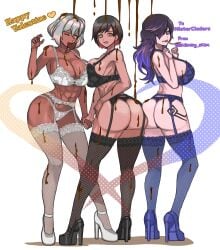 2023 2d 2d_(artwork) 3girls :d :p abs arms_up ass ass_to_ass athletic athletic_female avire_(mr.cinders) big_ass big_breasts big_butt big_thighs black_hair black_high_heels black_lingerie blue_hair blue_high_heels blue_lingerie bra breasts busty butt chocolate chocolate_heart chocolate_on_body cleavage curvaceous curves curvy curvy_body curvy_female curvy_figure curvy_hips dark-skinned_female ember_(mr.cinders) female female_focus female_only fit fit_female full_body garter garter_belt garter_straps hi_res high_heels highres hips holding_hands hourglass_figure huge_ass huge_butt large_ass large_breasts large_butt light-skinned_female light_skin lingerie lingerie_only long_hair long_tongue mr.cinders navel original original_characters panties platform_heels purple_hair red_hair reena_(mr.cinders) short_hair standing stockings subway_sum tanned tanned_female tanned_skin thick_thighs thighhighs thighs toned toned_female toned_stomach tongue_out valentine's_day voluptuous white_hair white_high_heels white_lingerie wide_hips wink winking winking_at_viewer