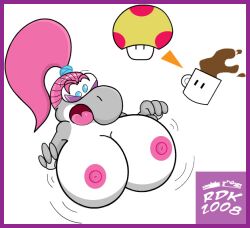 2008 breasts coffee coffee_mug expansion glasses mario_(series) mega_mushroom mushroom nipples original_character pink_hair power-up reddragonkan super_mario_bros. tits yoshi