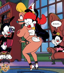 2boys 2girls anal animaniacs bondage clothing cum cum_inside doggy_style dot_warner flower gag hello_nurse heloise_nerz high_heels lawgick lipstick multiple_girls pinky princess royalty skirt wakko_warner yakko_warner