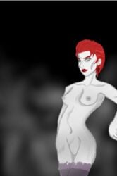 1girls armpits breasts earring eyeshadow female leggings lipstick makeup navel nipples nude pale-skinned_female pale_skin red_hair return_of_the_living_dead solo trash_(rotld)