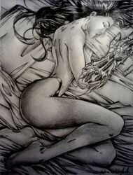 1girls artist_request female female_only monochrome sara_pezzini solo tagme thong topless witchblade