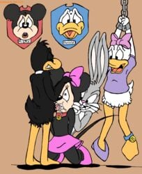 2girls 4_fingers 4boys anthro barefoot beheaded beige_skin black_fur black_nose bondage bottomless bound bow bugs_bunny chain collar crossover cum cum_in_mouth cum_inside daffy_duck daisy_duck disney donald_duck duck erect_penis footwear fur furry furry_ears gloves grey_fur hand_on_head head_on_wall interspecies jk kneeling long_ears looney_tunes male mammal mickey_mouse minnie_mouse mounted_deer_head mouse netorare nude open_mouth penis pink_nose rabbit rodent round_ears shackles shirt shoes skirt smile soft_feathers standing straight suspension tail topless white_fur