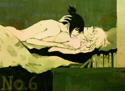 2boys bed cd copyright_name gay male nezumi_(no.6) no.6 nude on_back shion tagme yaoi