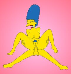 blue_hair breasts burtstanton color female front_view hair human insertion male marge_simpson montgomery_burns nipples nude penis sex sitting straight tagme the_simpsons vulva yellow_skin