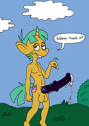 1boy anthro dialogue friendship_is_magic kooshmeister male male_only my_little_pony nude outside penis smooth_skin snails_(mlp) solo tagme