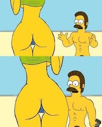 ass clothes color female human male marge_simpson moustache ned_flanders nude straight tagme the_simpsons