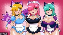 2024 3girls big_breasts blonde_hair brawl_stars breasts catgirl colette_(brawl_stars) female female_only green_hair huge_breasts lipstick long_hair maid multiple_girls pink_hair pinku_pawlette supercell tagme thick_thighs white_panties wide_hips yellow_hair