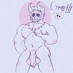 anthro bara bara_tits blushing cyro_(mtho) fanart flaccid_penis hanging_balls holding_breast male_only man_boobs mentholplug musclegut muscular_male necklace oc original_character piercing_nipples self_upload sketch skull_head squeezing squeezing_breast sweat sweatdrop sweaty_balls sweaty_body veiny_penis vomitweeping