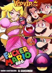 2boys 4girls blonde_hair bondage boo_(mario) bound comic crown ear_piercing female gansoman human luigi male mario mario_(series) mushroom nintendo pauline_(mario) princess_daisy princess_peach princess_rosalina tagme vercomicsporno