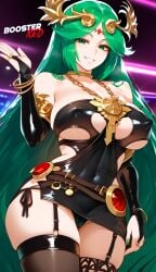 1girls adjusting_panties ai_generated bare_shoulder bodycon boosterred99 bridal_gauntlets cameltoe cleavage clothing_cutout covered_navel covered_nipples cutout dress female female_only green_eyes green_hair jewelry kid_icarus kid_icarus_uprising large_breasts latex_panties long_hair nintendo palutena palutena_(cosplay) post-timeskip ring seductive_smile shiny_clothes side-tie_panties side_locks sideboob skirt solo stockings tiara underboob wavy_hair