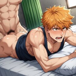 1boy ai_generated anal blue_lock cum gay ginger ginger_hair hatopo005 kunigami_rensuke male male_focus male_only muscular muscular_male penis solo_male yaoi