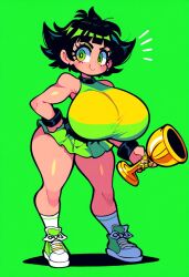 1female 1girl 1girls ai_generated belt big_boobs big_breasts big_tits black_belt black_hair black_hair_female buttercup_(powerpuff_girls) cartoon_network curvy curvy_body curvy_female curvy_figure dan16369336 dress female female_only green_dress muscular muscular_female powerpuff_girls purple_eyelids short_hair short_hair_female skimpy_clothes skimpy_dress sole_female tagme trophy twitter_link wide_hips