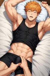 1boy ai_generated blue_lock cum gay ginger ginger_hair hatopo005 kunigami_rensuke male male_focus male_only muscular muscular_male penis solo_male yaoi