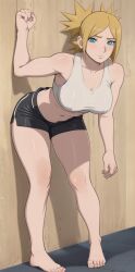 afrobull_(style) ai_generated artist_name artist_request ass bent_over black_shorts conniexx feet medium_breasts naruto_(series) petite shorts stable_diffusion temari thighs white_shirt