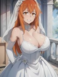 1female 1girls ai_generated commentary_request english_commentary female female_only gamo-chan light-skinned_female light_skin mixed-language_commentary please_don't_bully_me,_nagatoro solo solo_female wedding_dress