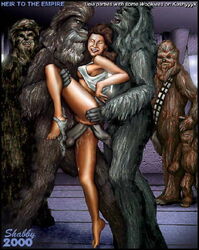 1girls 2000 2boys anal barefoot big_penis chewbacca cum cum_in_ass cum_in_pussy cum_inside double_penetration feet female human interspecies kashyyyk larger_male male nude penis princess_leia_organa sex shabby_blue size_difference smaller_female standing star_wars threesome toes vaginal_penetration wookiee