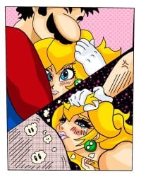 blush clebersan clothing grabbing_hair hug hugging mario mario_(series) princess_peach tagme