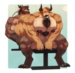 anthro balls bara boner cum erection furry gay ghangaji lactation male male_lactation male_only muscles muscular nude orgasm pecjob penis sweat sweating