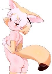 1girls :3 animal_ear_fluff animal_ears animal_tail arched_back artist_signature ass back bangs bare_shoulders blonde_hair blush breasts brown_eyes closed_mouth clothing covering covering_breasts covering_nipples elbow_gloves extra_ears female fennec_(kemono_friends) fox_ears fox_girl fox_tail fur-trimmed_gloves fur_trim gloves half-closed_eyes high_resolution in_profile kemono_friends legwear looking_at_viewer looking_back masuyama_ryou medium_hair multicolored_hair nude orange_eyes seductive_smile short_hair shoulder_blades skindentation small_breasts smile smug solo standing tail thighhighs very_high_resolution white_hair yellow_eyes yellow_gloves yellow_thighhighs