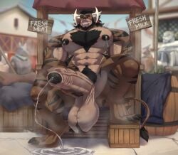 anthro balls bara big_balls big_penis boner erection furry ghangaji lactation male male_lactation male_only muscles muscular musk nude penis precum precum_drip sitting solo solo_male